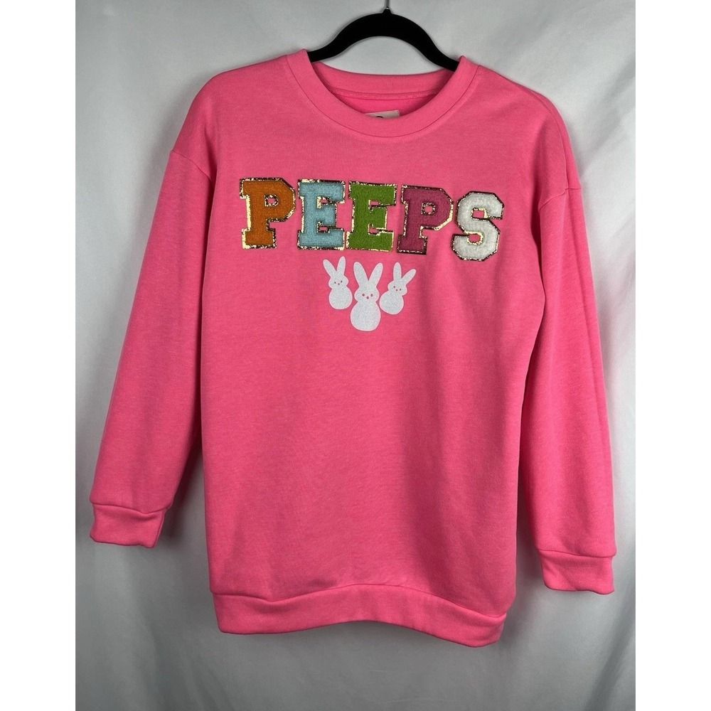 Sugar Stitch Peeps Easter Pink‎ Sweatshirt Chenille Patch Glitter Bunny Small